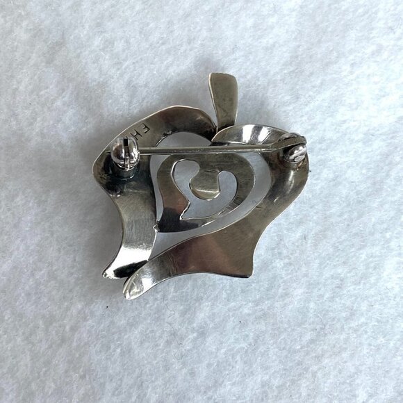Sterling Silver 925 EHN Modernist Abstract Figural Apple Heart Brooch Pin - Picture 5 of 16